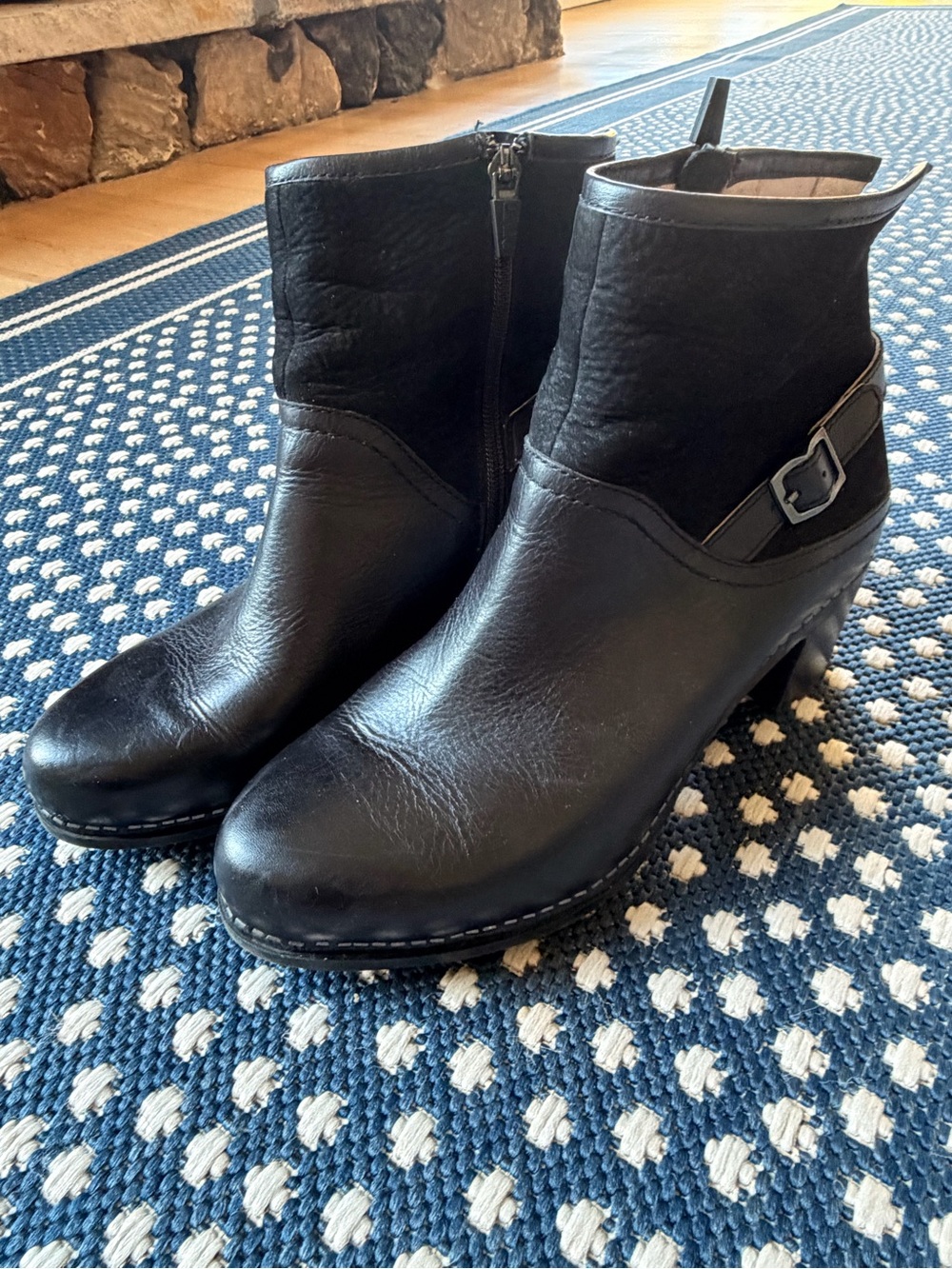 Dansko Women's Black Leather Ankle Boots with Buckle